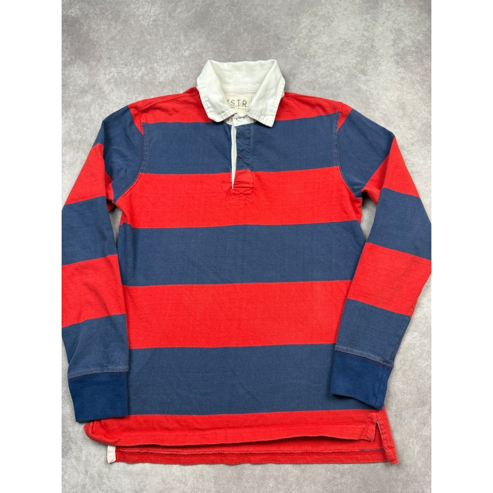 VSTR Premium Rugby Shirt Men S Red‎ Blue Stripe Long Sleeve Collar Preppy Cotton